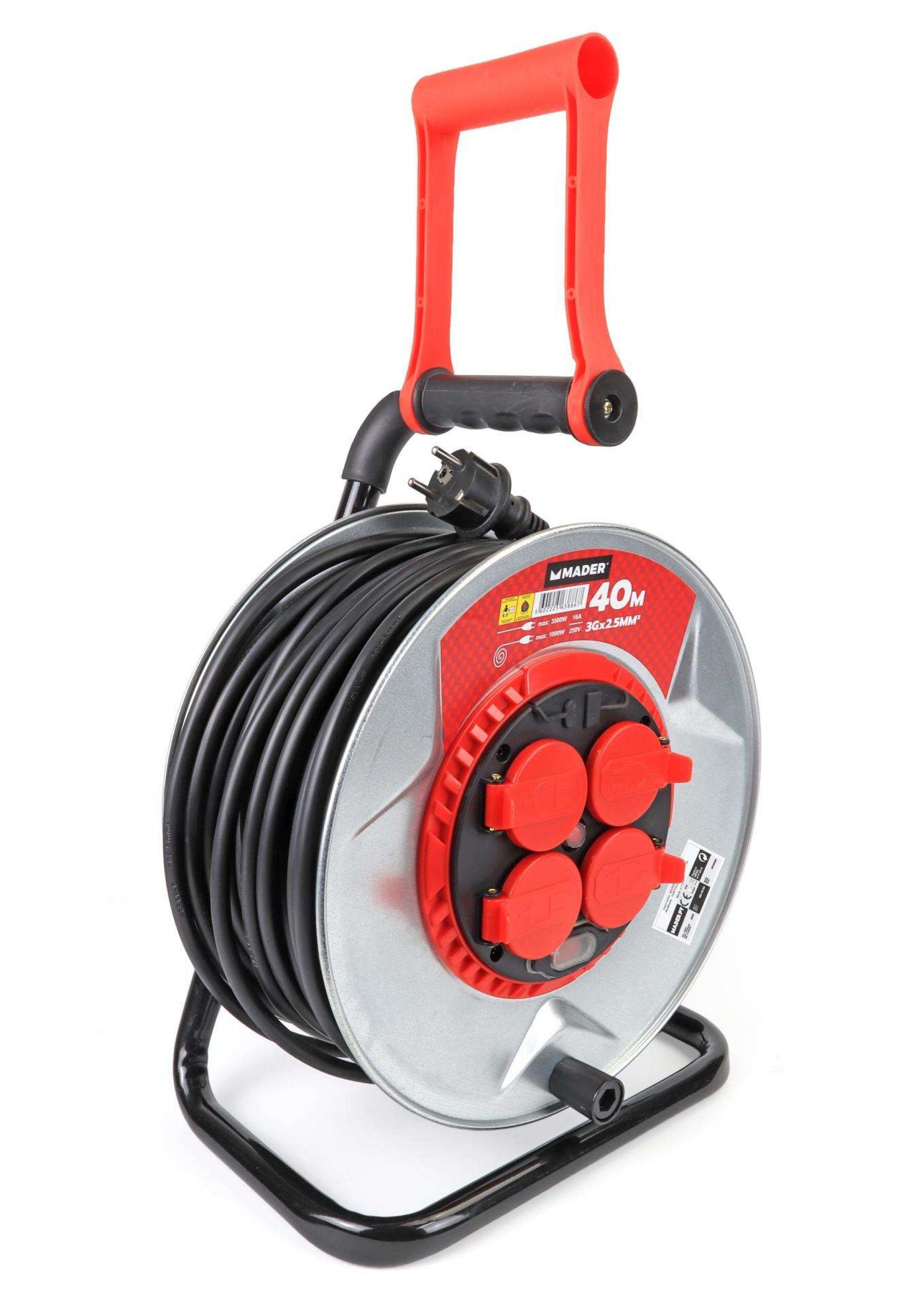 Extensão Elétrica, Enrolador Metal, 40m, 3G2,5mm² refª 63886 MADER