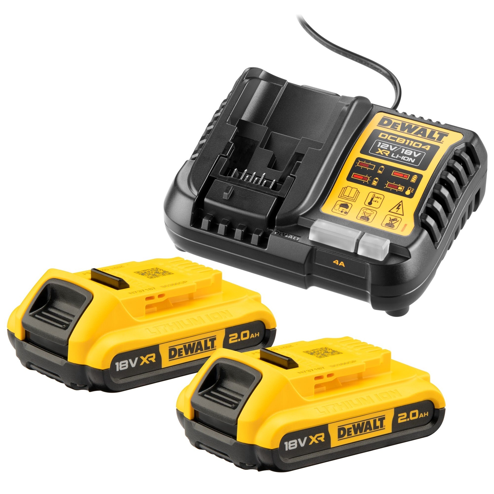 Kit 2 baterias 18V Li-Ion 2Ah + carregador refª DCB1104D2-QW DEWALT