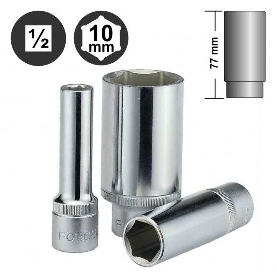 Chave caixa 10mm HEX ½ Longa 5457710 Force Chave caixa 10mm HEX ½ Longa 5457710 Force