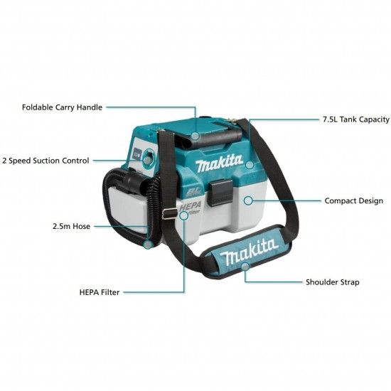 Aspirador Port�til BL 18V LXT 7,5L HEPA sem baterias e sem carregador ref� DVC750LZX3 Makita