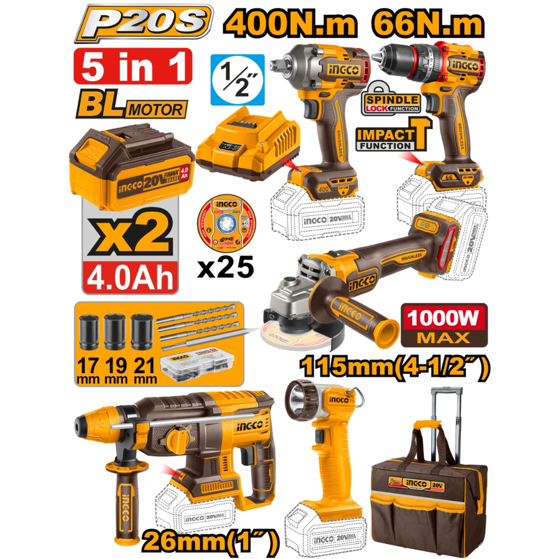 Kit brushless Aparafusadora (CIDLI206681) + Chave impacto (CIWLI20401) + Rebarbadora (CAGLI27153) +
