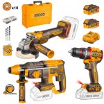Kit brushless Ingco Aparafusadora [CIDLI206681] + Rebarbadora [CAGLI212025E] +Torna [CRHLI26208] + 2