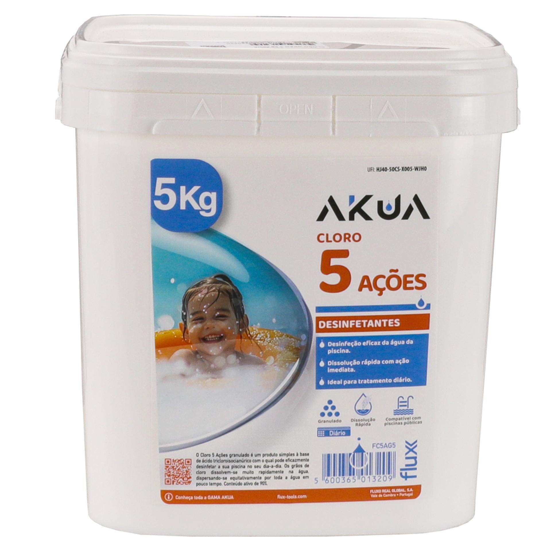 Cloro 5 Açoes Granulado 5Kg AKUA refª FC5AG5 FLUX