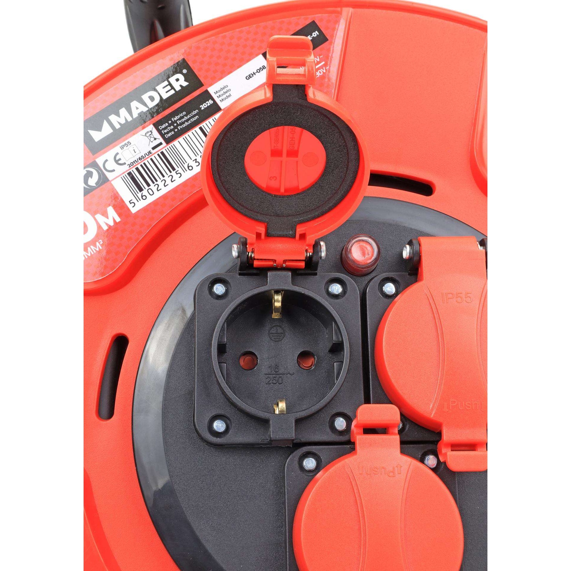 Extensão Elétrica, IP55, Enrolador Plástico, 30m, 3G2,5mm² refª 63889 MADER