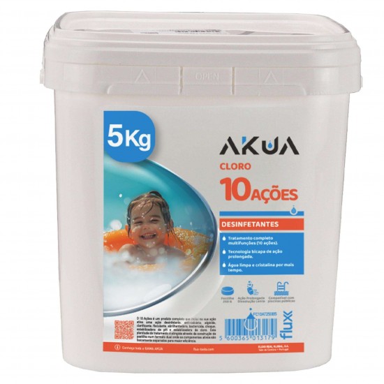 Cloro 10 Açoes Tableta 250gr Bicapa AKUA 5Kg refª FC10AT250B5 FLUX Cloro 10 Açoes Tableta 250gr Bicapa AKUA 5Kg refª FC10AT250B5 FLUX