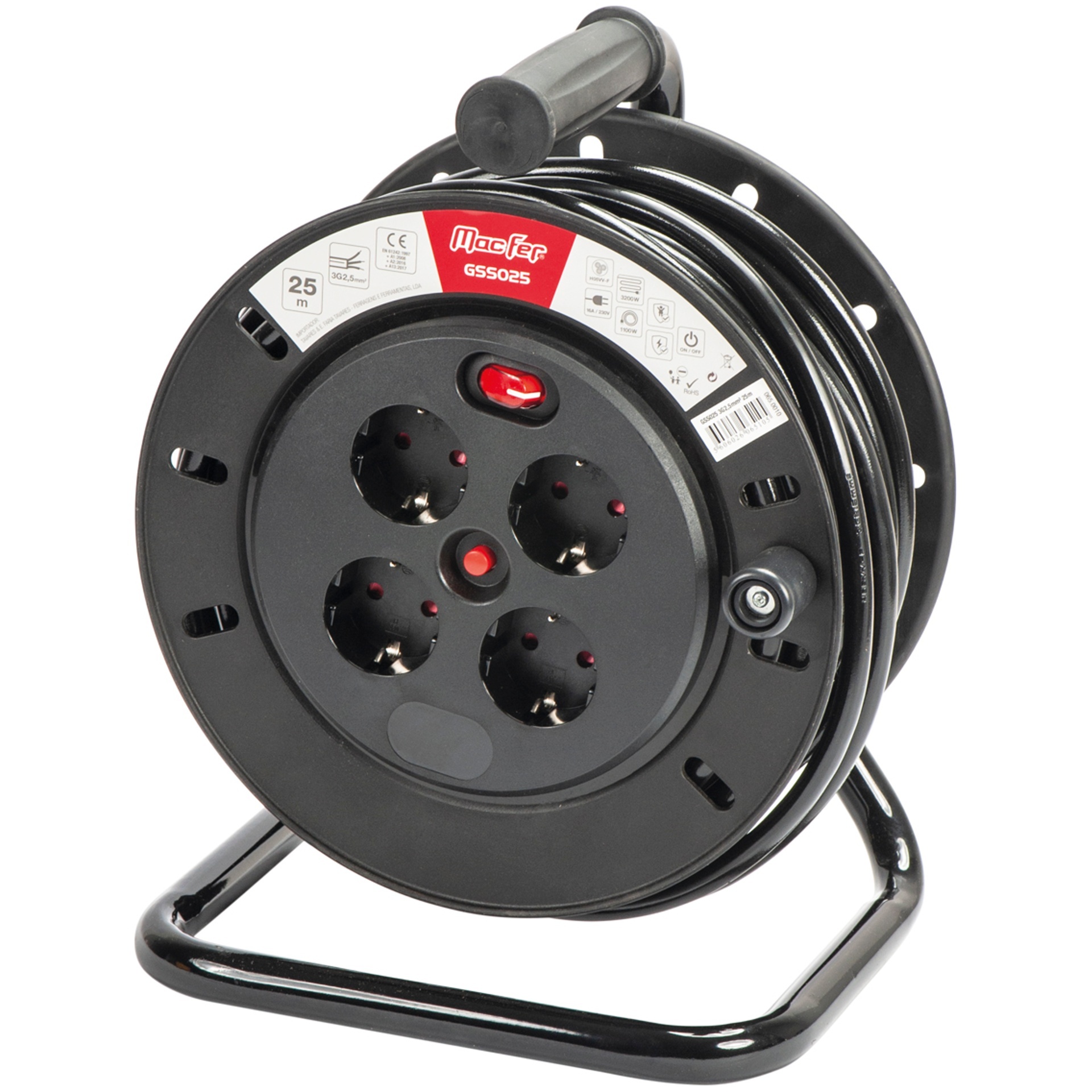 Extensão elétrica com enrolador GSS025 3G2,5mm2 25m refª 065.0010 MACFER