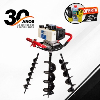 Abre Buracos com 3 Brocas, 51.2CC, 2.3Kw + Luvas de Proteção Nitrilo L + Óleo 2T Sintético, 1L refª Abre Buracos com 3 Brocas, 51.2CC, 2.3Kw + Luvas de Proteção Nitrilo L + Óleo 2T Sintético, 1L refª