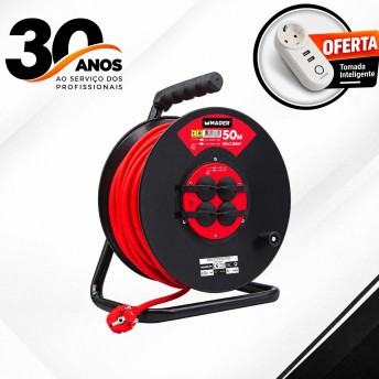 Extensão Elétrica, Enrolador Metálico, 50m, 3G x 2,5mm² + Tomada Inteligente WIFI, 2xUSB ref. 63881_ Extensão Elétrica, Enrolador Metálico, 50m, 3G x 2,5mm² + Tomada Inteligente WIFI, 2xUSB ref. 63881_