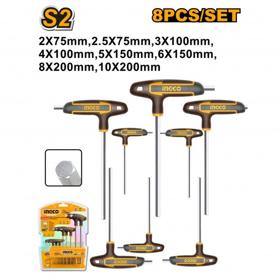 Kit 8 Chaves Hexagonais em T refª HHKT80818 Ingco Kit 8 Chaves Hexagonais em T refª HHKT80818 Ingco