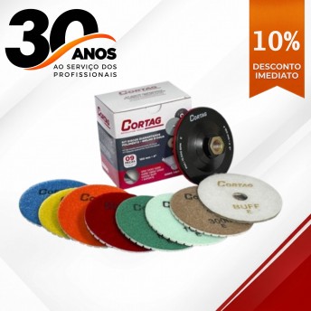 Kit Suporte + 8 Discos de Diamante 100mm p/ Polir refª 62158 Cortag Kit Suporte + 8 Discos de Diamante 100mm p/ Polir refª 62158 Cortag