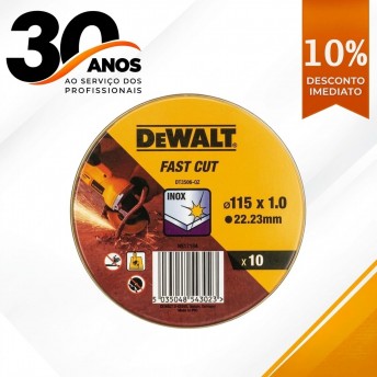 Lata com 10 discos de corte de alto desempenho para aço inox 115 x 1 x 22.23 mm refª DT3506-QZ DEWAL Lata com 10 discos de corte de alto desempenho para aço inox 115 x 1 x 22.23 mm refª DT3506-QZ DEWAL
