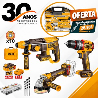 Kit brushless Ingco Aparafusadora [CIDLI206681] + Rebarbadora [CAGLI212025E] +Torna [CRHLI26208] + 2