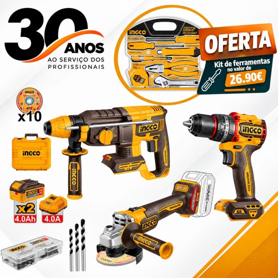 Kit brushless Ingco Aparafusadora [CIDLI206681] + Rebarbadora [CAGLI212025E] +Torna [CRHLI26208] + 2