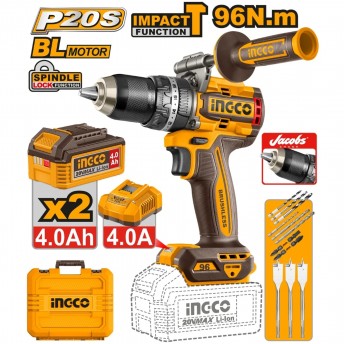 Aparafusadora brushless + 2 Bat 4.0Ah + carregador + mala e acessórios refª CIDLI209686E INGCO Aparafusadora brushless + 2 Bat 4.0Ah + carregador + mala e acessórios refª CIDLI209686E INGCO