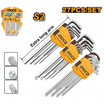 Conjunto chaves hexagonais e torx 27 pcs refª HHKSET0271 IngCo Conjunto chaves hexagonais e torx 27 pcs refª HHKSET0271 IngCo