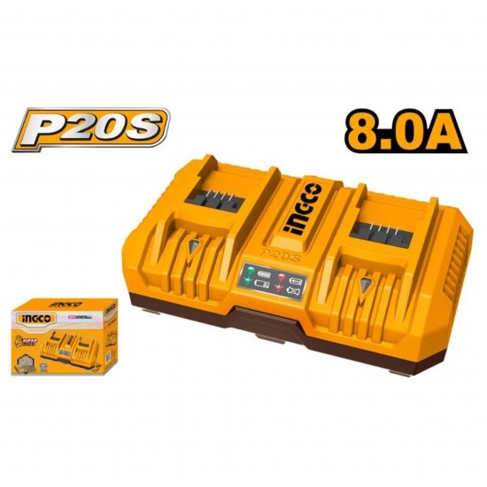 Carregador duplo 8A - 20V refª FCLI2082 Ingco Carregador duplo 8A - 20V refª FCLI2082 Ingco