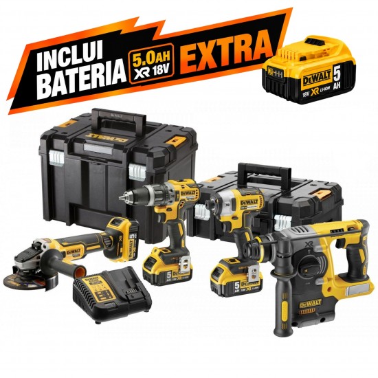 KIT 4 ferramentas c/3 baterias 5.0Ah +1 Bateria 5.0Ah (extra) e 2 malas refª DCK422P3T_DCB184 DEWAL KIT 4 ferramentas c/3 baterias 5.0Ah +1 Bateria 5.0Ah (extra) e 2 malas refª DCK422P3T_DCB184 DEWAL