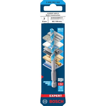 Broca EXPERT HEX-9 Multi Construction, 7x60x100 mm refª 2608902262 BOSCH Broca EXPERT HEX-9 Multi Construction, 7x60x100 mm refª 2608902262 BOSCH